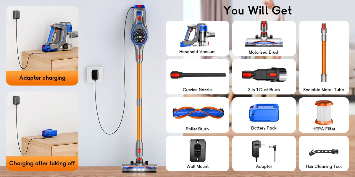 Honki 78KPA Cordless Vacuum Cleaner — LED High Power Wet & Dry Handheld for Pet Hair & Carpet