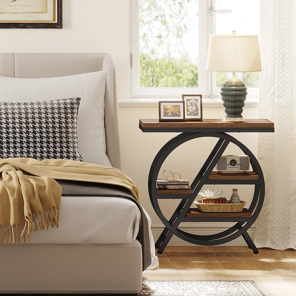 Tribesigns 3-Tier Narrow Side Table — Wood & Geometric Metal Frame