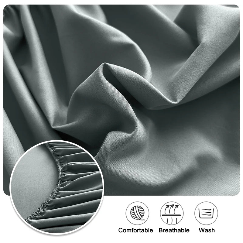 Fitted Bed Sheet with Elastic Band – Solid Color, 90-180x200cm, 100% Polyester, Single to King