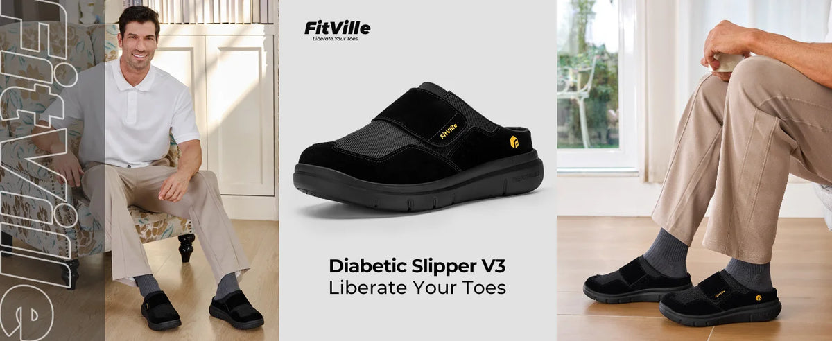 FitVille Men's Diabetic Wide Slippers – Slip-On Casual Walking Shoes with Arch Support for Swollen Feet & Flip Flop Style Comfort
