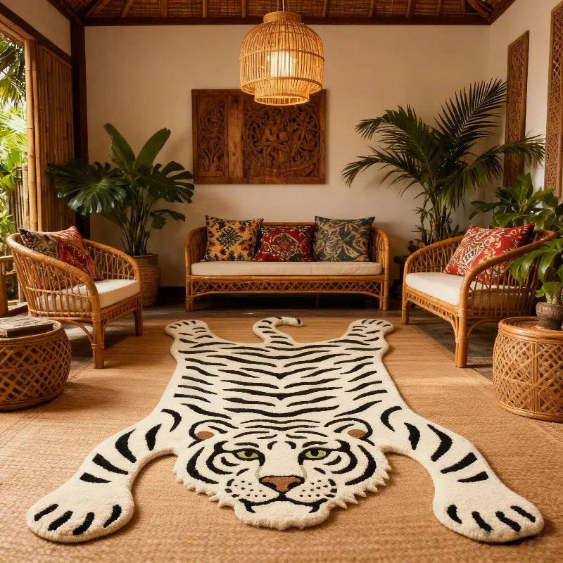 White Tiger Patterned Rug – Non-Slip Bedroom & Bathroom Mat