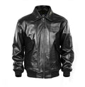 Men's Black Glossy Genuine Cowhide MA-1 Flight Jacket — Military Bomber with Point Collar