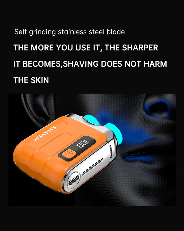 Mini Electric Smart Shaver – Digital Display, Dual Blade Rechargeable Beard Trimmer for Home & Car