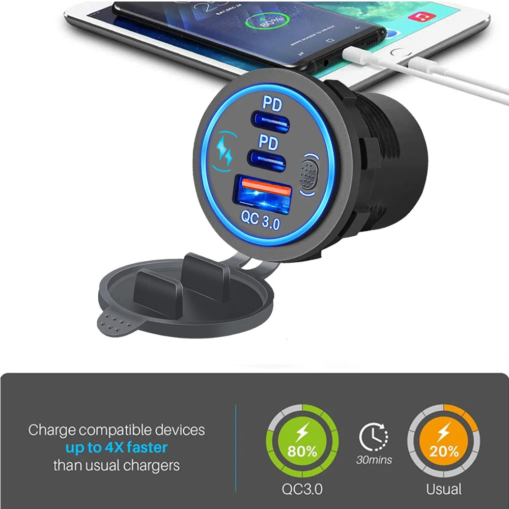 78W Fast Car Charger — PD3.0 & QC3.0 Dual USB-C