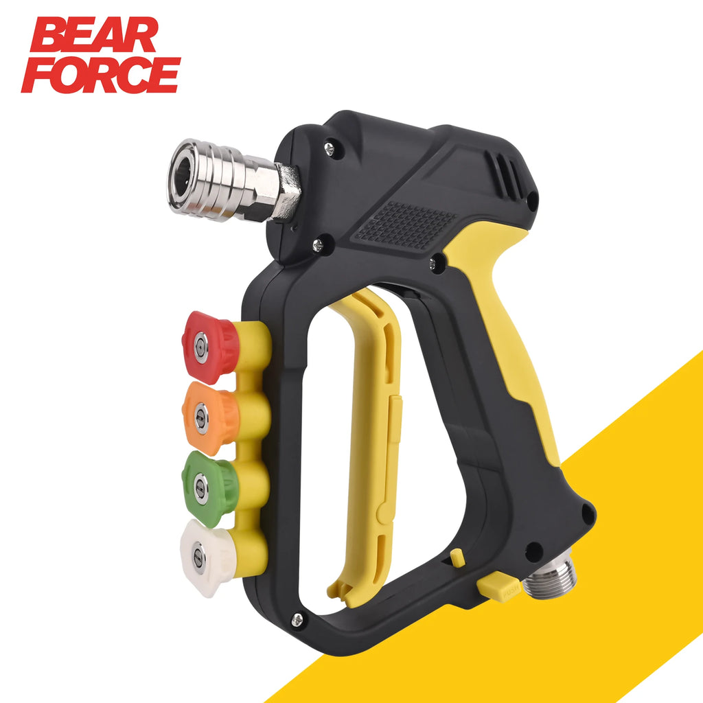 5000PSI Short Pressure Washer Gun – M22-ID14mm Inlet, 1/4" Quick Connector & 4-Slot Nozzle Holder, Foam Cannon Compatible