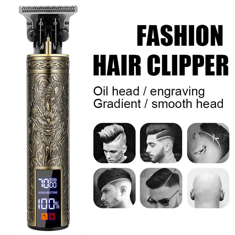 XMSJ Carving Hair Clipper – Metal Body, Engraved Design, Rechargeable Barber Trimmer