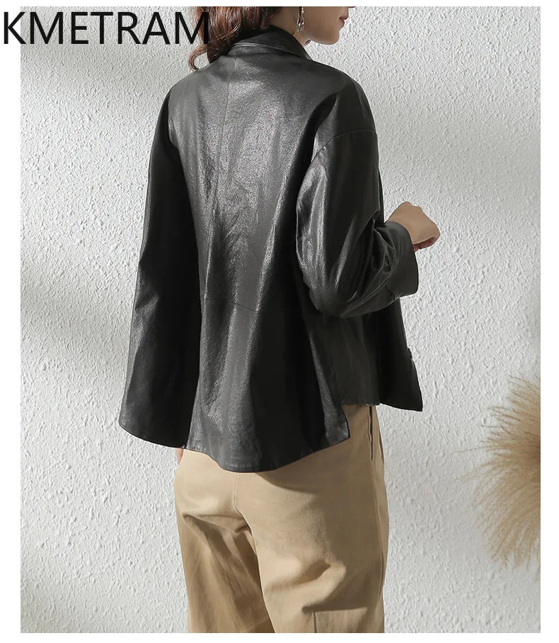 Women's Sheepskin Leather Jacket – Black or Matcha