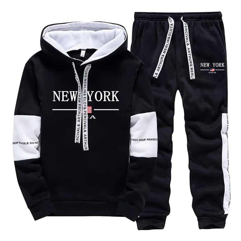 Men's Print Hoodie & Jogger Pants Tracksuit – Autumn Winter Casual Sportswear Set