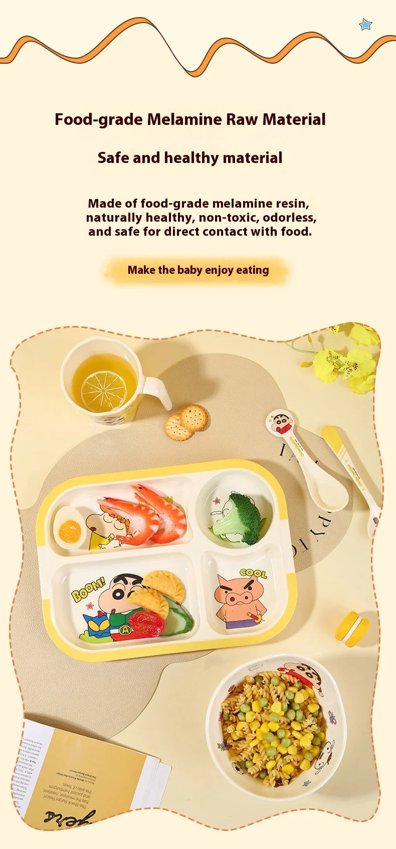 Crayon Cartoon Children's Bowl Set — Soup Bowl & Divided Plate