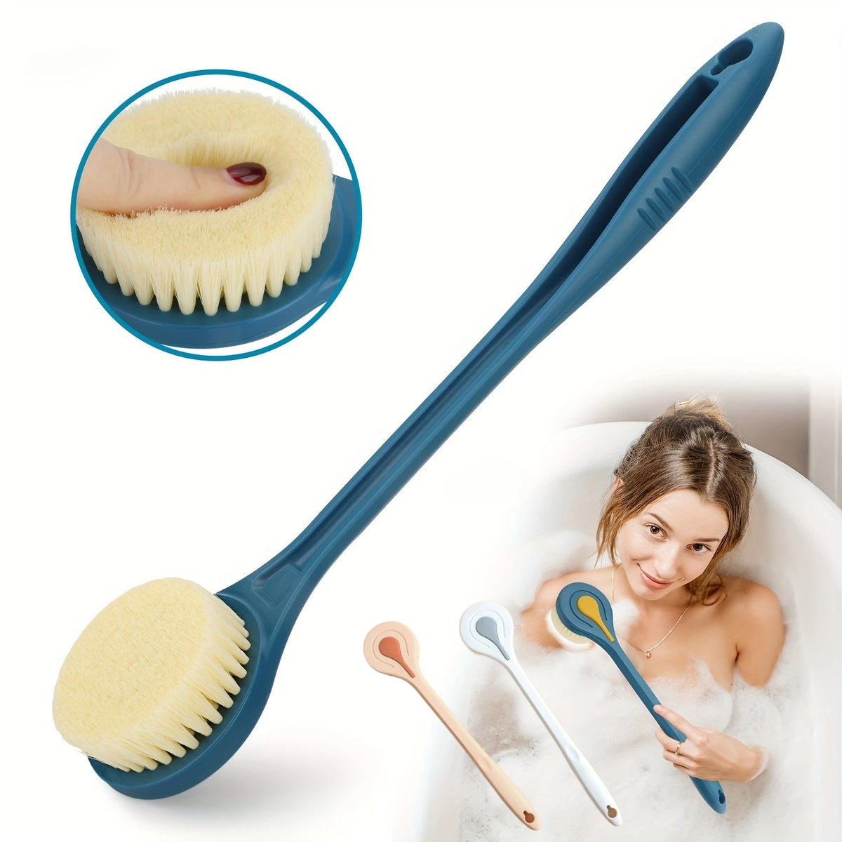 Extra Long Bath Brush with Soft Bristles – Back Scrubber Shower Massage Body Brush