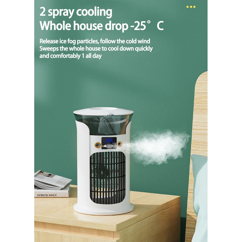 Mute Desktop USB Mini Air Conditioner Fan — Portable Water Mist Cooling Fan with Night Lamp & Humidifier