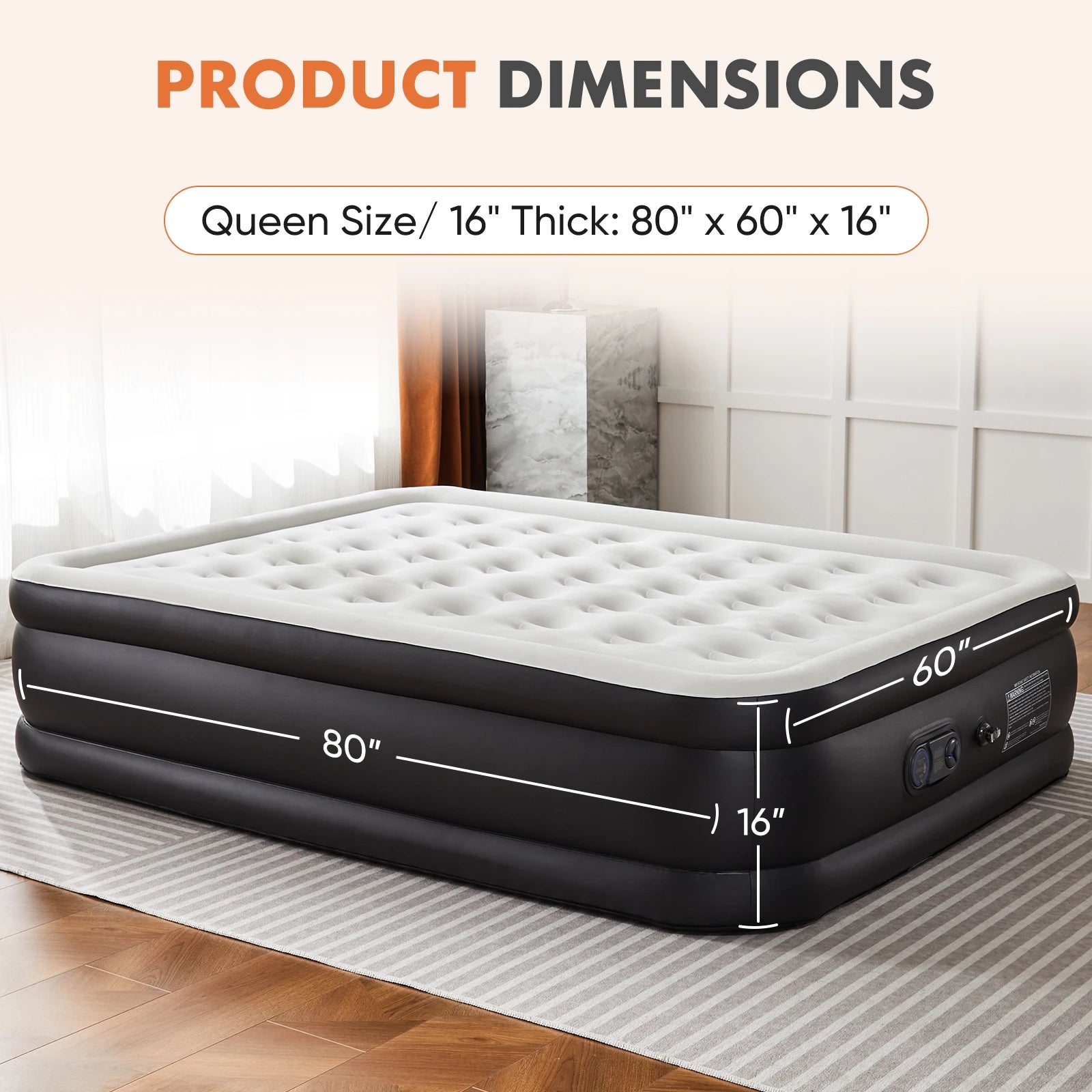 JHK Double-Height Air Mattress – 660 lbs Capacity, Non-Slip Bottom, Queen & Twin, Home & Camping
