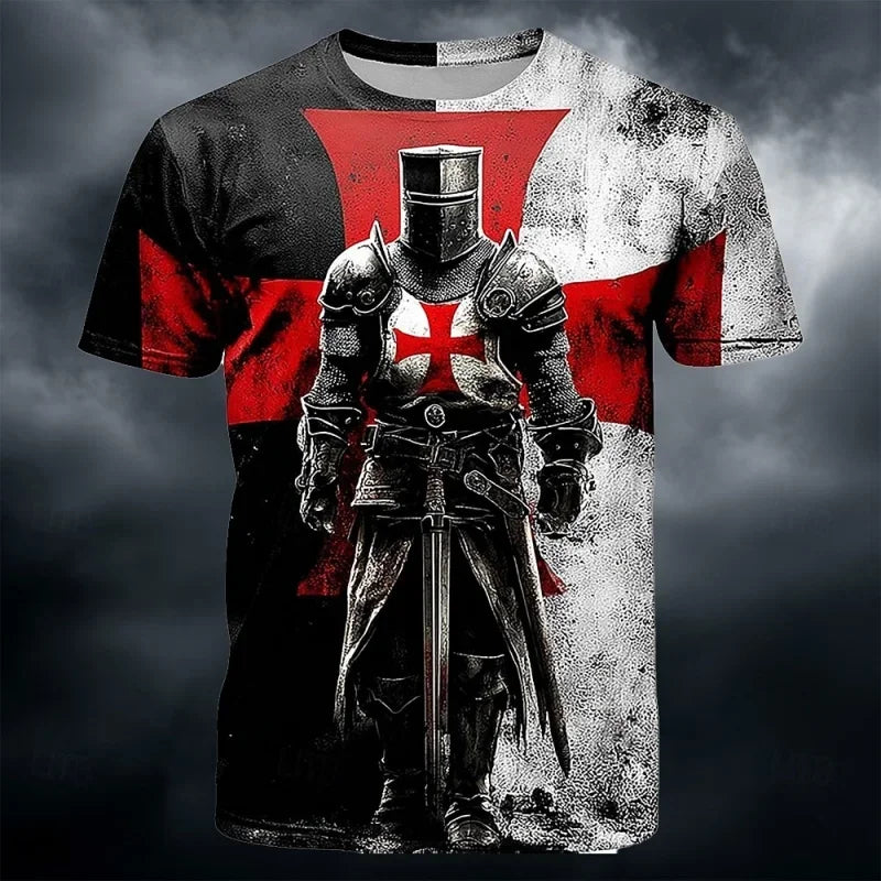 3D Print Templar Knight Warrior T-Shirt — Medieval Graphic Short Sleeve Tee