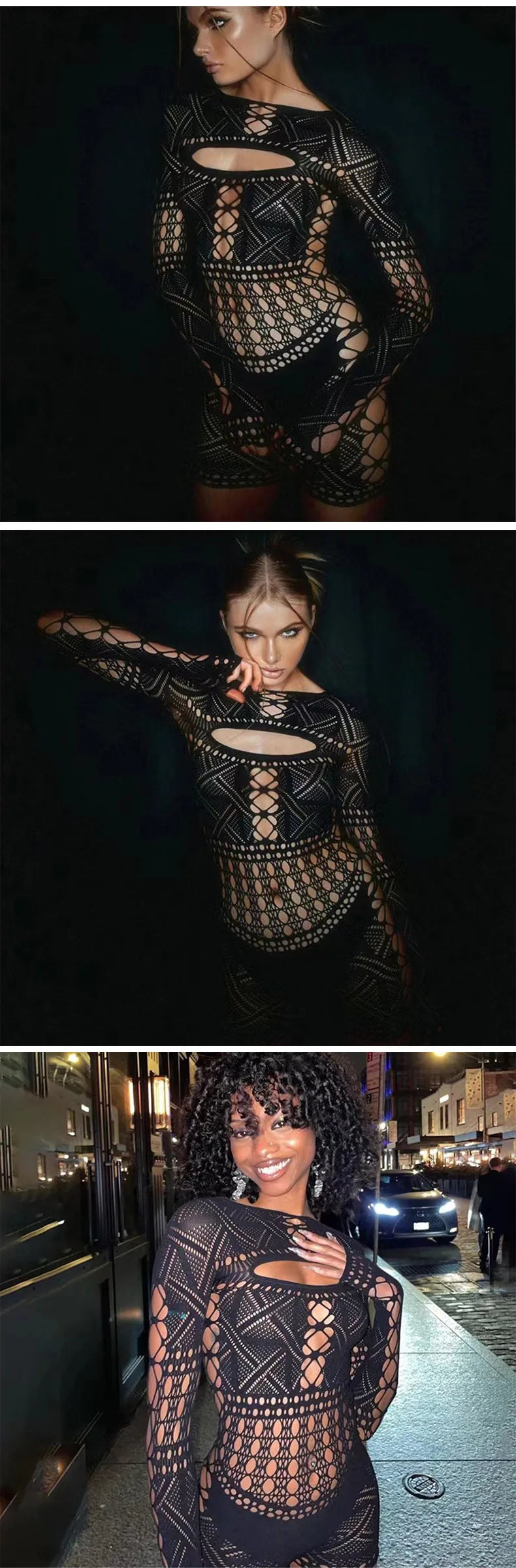 Women's Hollow Out Lace Bodycon Jumpsuit – Sexy Tight Lingerie Long Dress