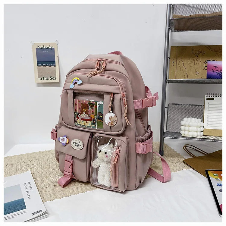 HTLT Korean Style Nylon Backpack – Large Capacity Waterproof Student School Bag for Women