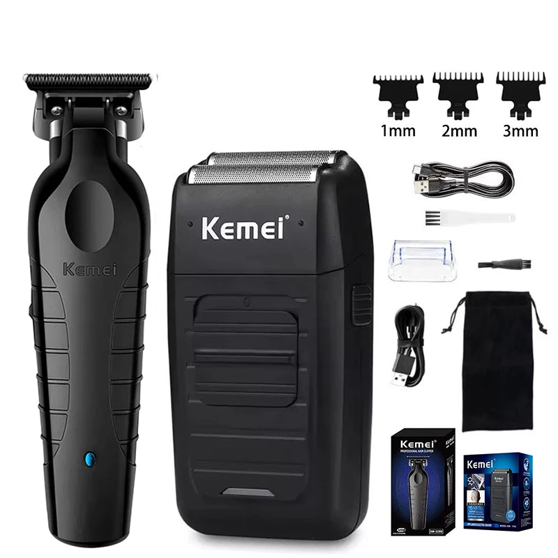 Kemei KM-2299 & KM-1102 USB Rechargeable Hair Clipper Kit – Rotary Motor, 180-Min Runtime