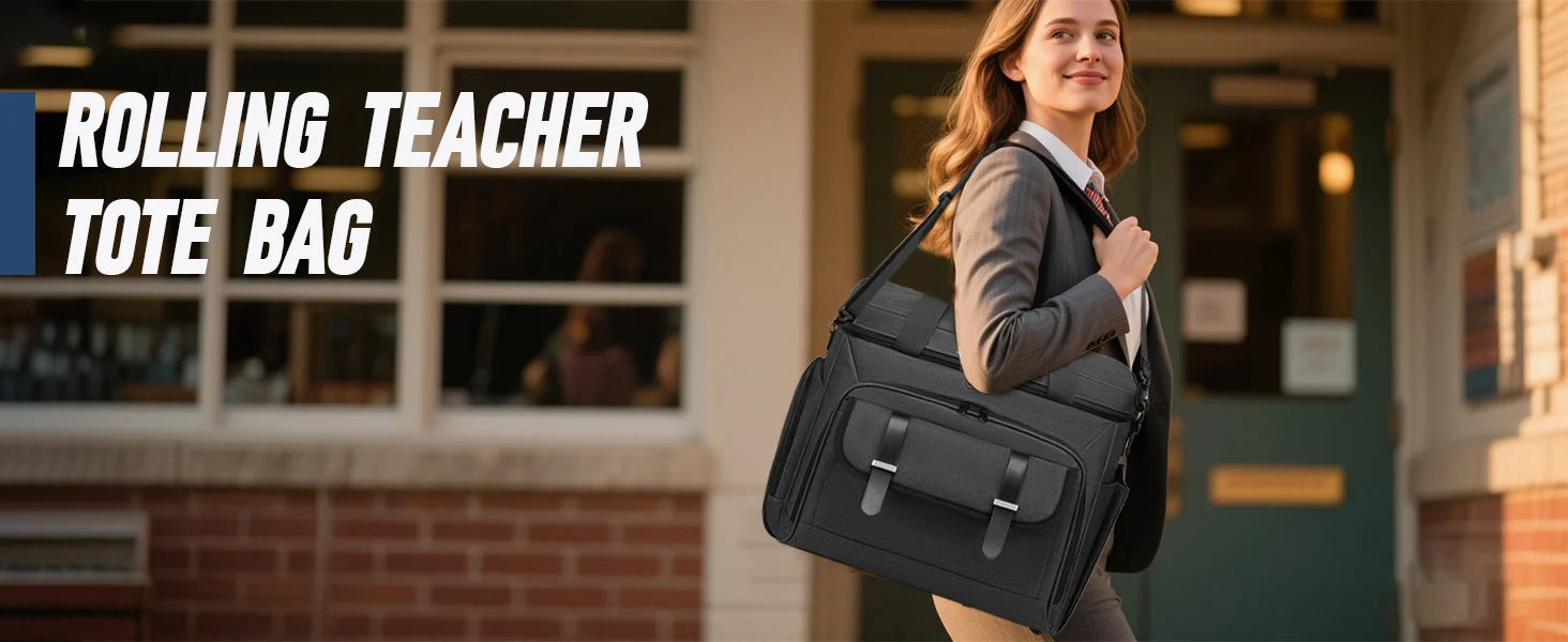 Rolling Teacher Tote Bag with Wheels — 15.6" Laptop Trolley for Teachers & Commuters
