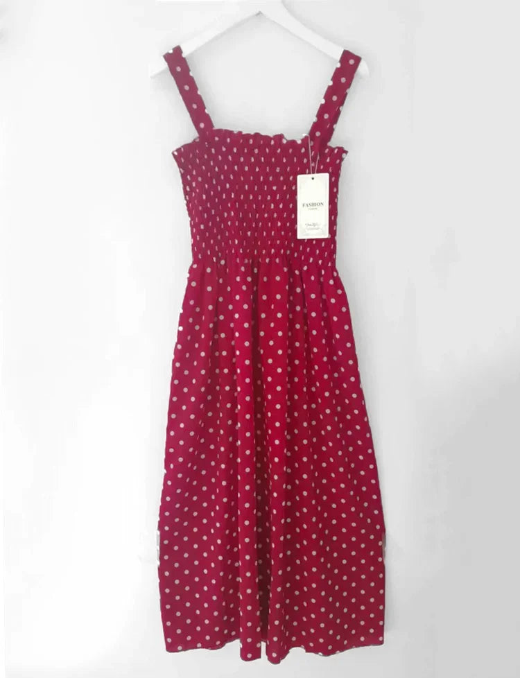 Polka Dot Square Neck Chiffon Maxi Dress — Sleeveless Elegant Long Dress