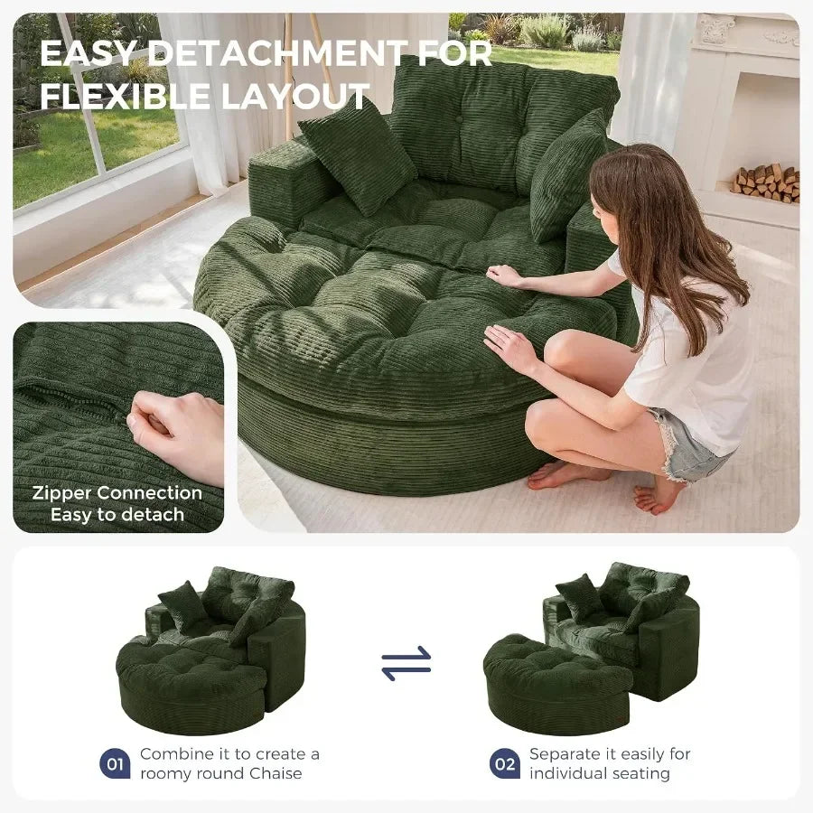 Oversized Round Boneless Chaise Lounge with Ottoman