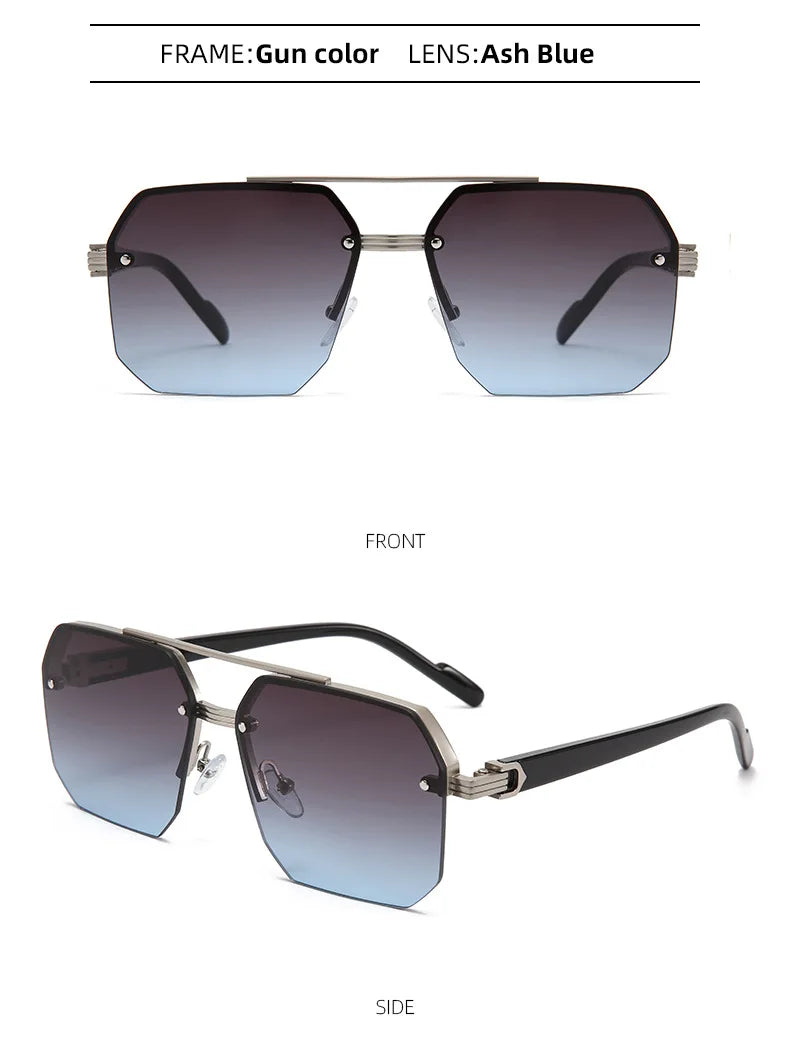 Men's Pilot Flat Top Half Frame Sunglasses | UV400 Classic Travel Casual Vintage Shades