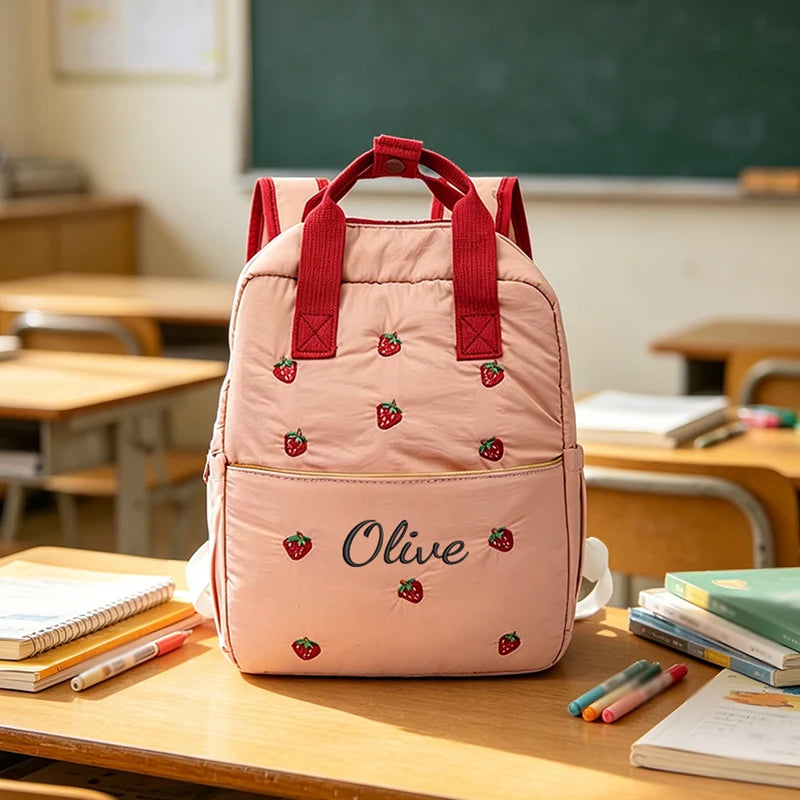 Custom Embroidered Heart Quilted Backpack – Personalized Cartoon Casual Bag