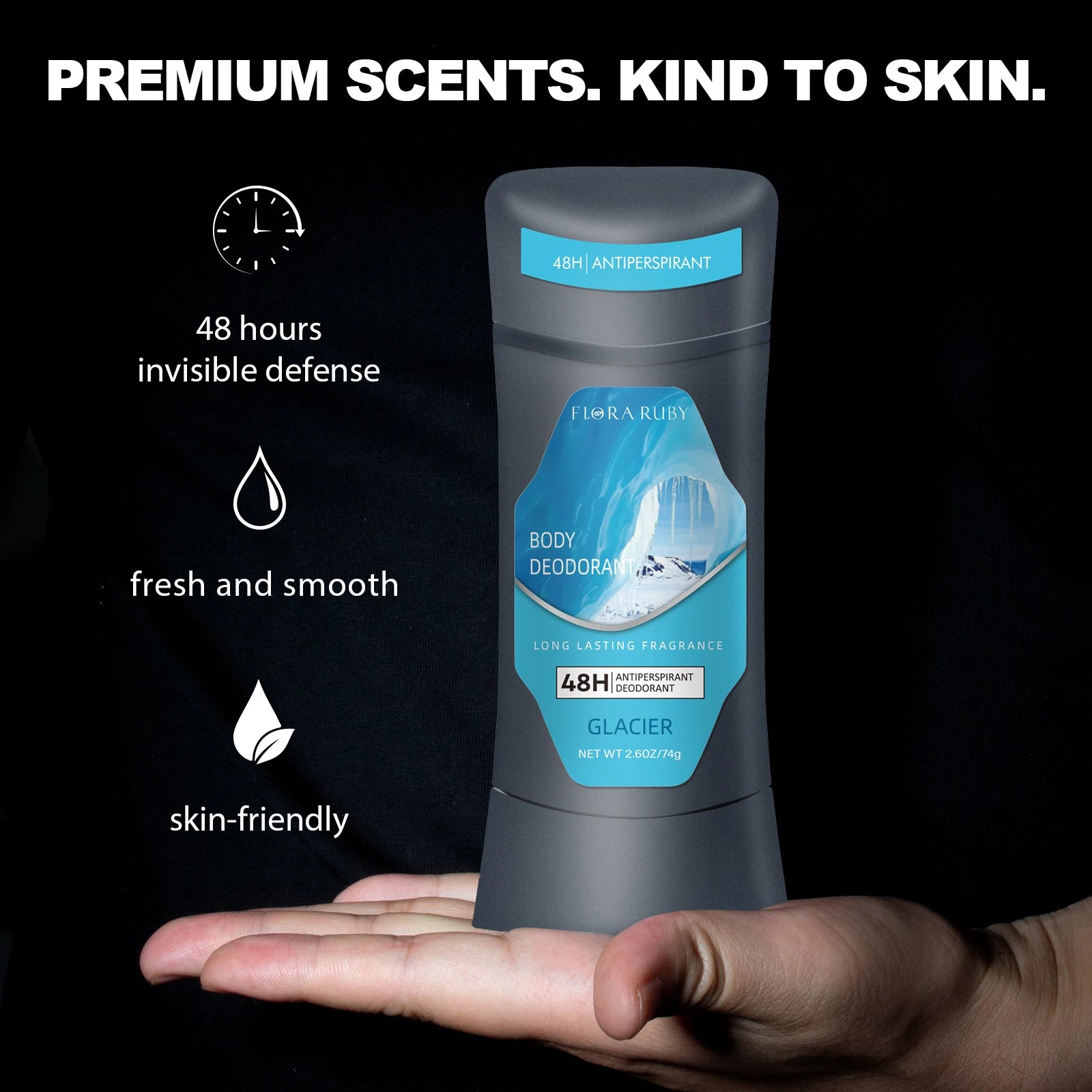 Men’s 72-Hour Odor Control Deodorant Stick 74g – Glacier Scent Antiperspirant Body Care