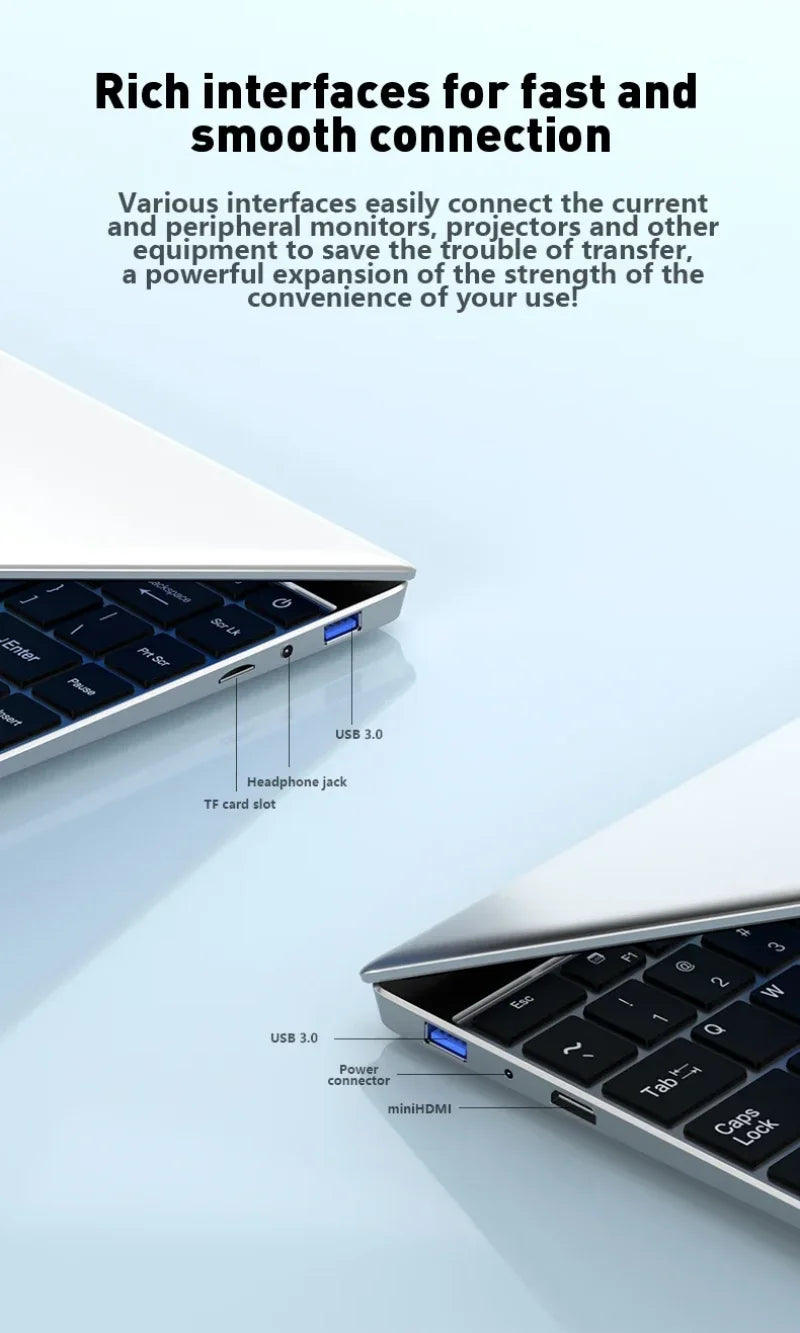14.1" Intel Core i3-6100U Ultra Slim Laptop – Up to 32GB DDR3, 2TB SSD, Windows 11 Pro