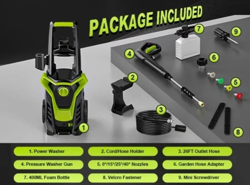 Electric Pressure Washer – Four Nozzles & Foam Cannon