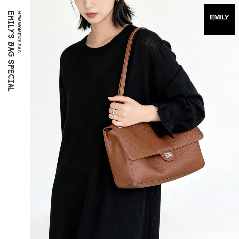 Head Layer Cowhide Leather Commuter Tote Bag – Large Capacity Crossbody Shoulder Bag for Women