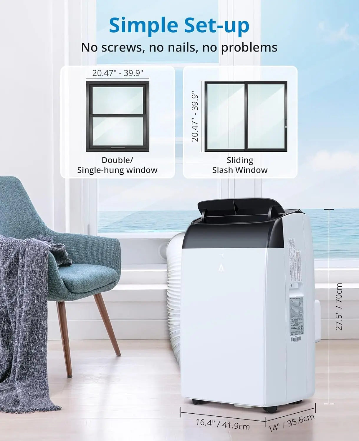 14,000 BTU Portable Air Conditioner — 3-in-1 Free-Standing AC Unit with Fan, Dehumidifier, Remote & Sleep Mode