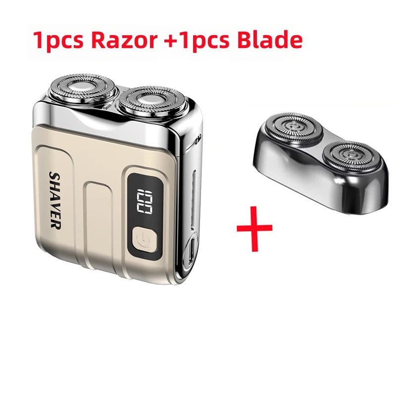 Mini Electric Smart Shaver – Digital Display, Dual Blade Rechargeable Beard Trimmer for Home & Car