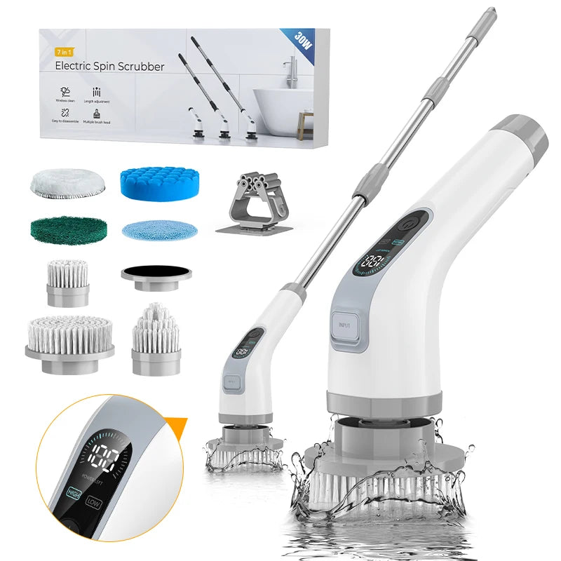 Cordless Electric Cleaning Brush – 7-Piece Spin Scrubber Kit for Bathroom, Kitchen & Shower