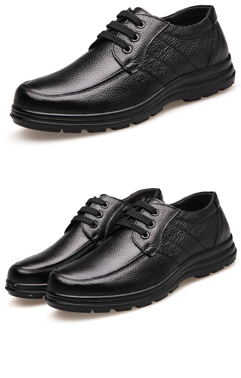 Men's Black Leather Lace-Up Casual Shoes