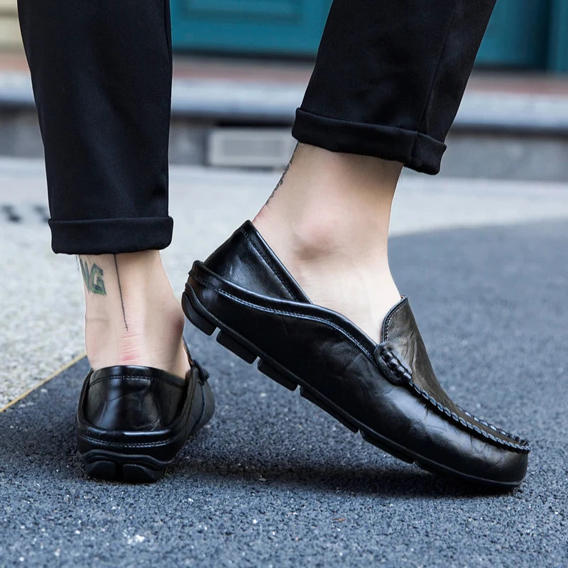 Men's Cow Leather Slip-On Boat Loafers