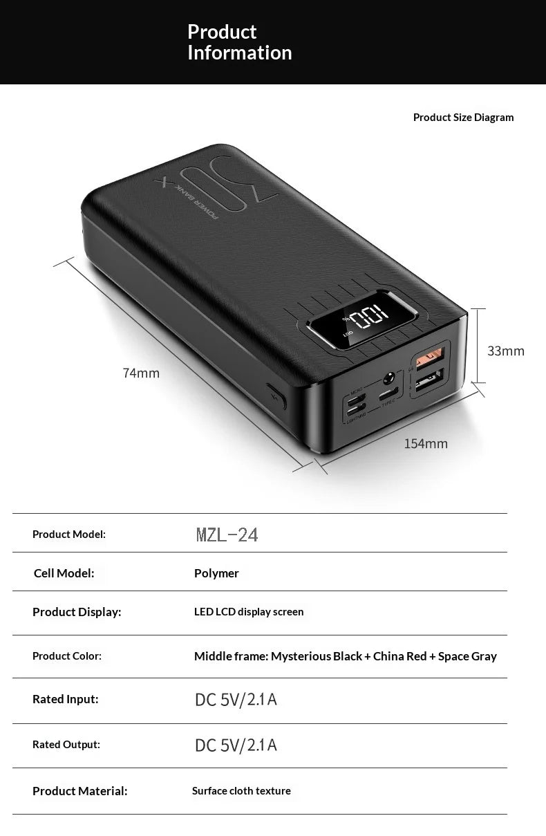 30000mAh Power Bank — High-Capacity Portable Charger for Phones & Tablets