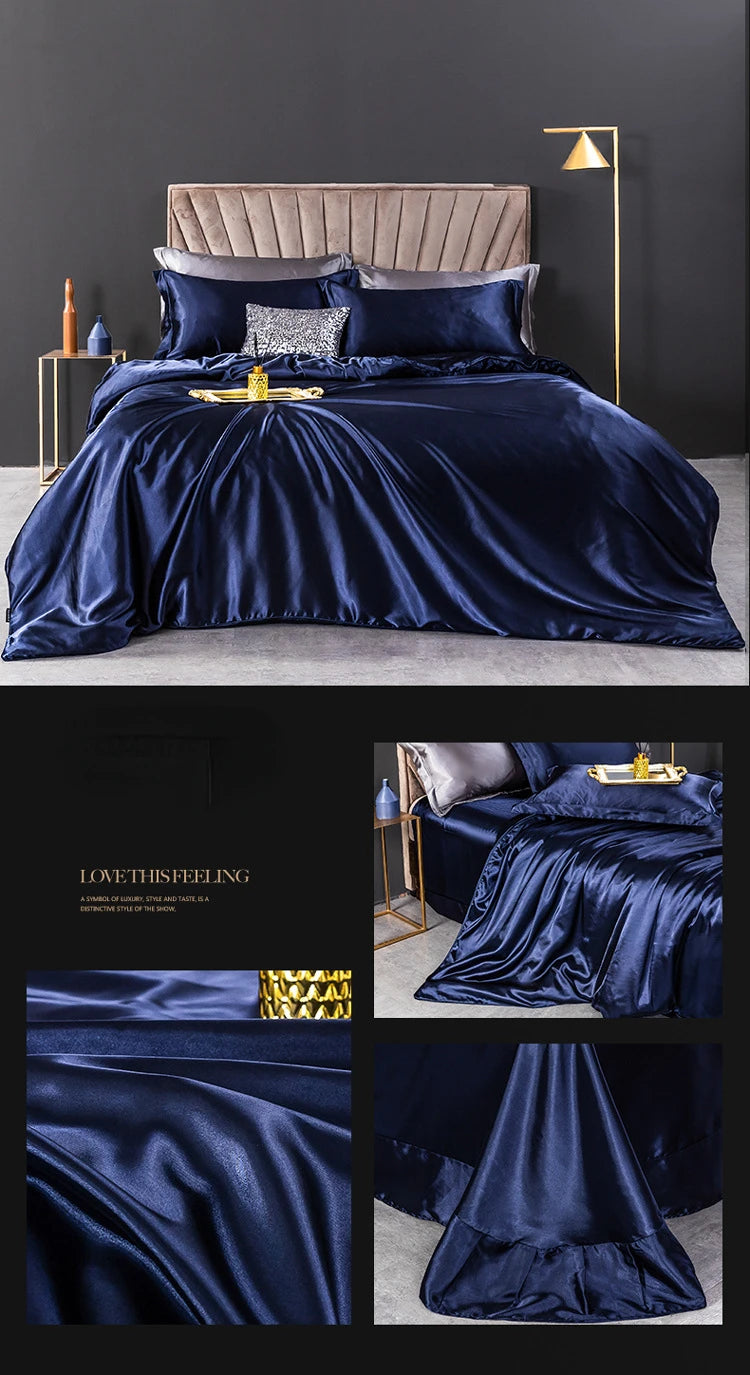 100% Pure Silk Bedding Set – 4-Piece Luxury Duvet Cover, Bedsheet & Pillowcases, Twin to King