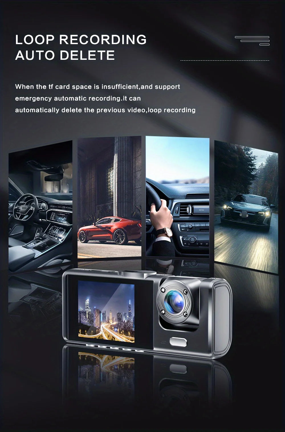 1080P 2/3-Lens WiFi Dash Cam – Front, Rear & Interior, Night Vision, G-Sensor, Loop Recording