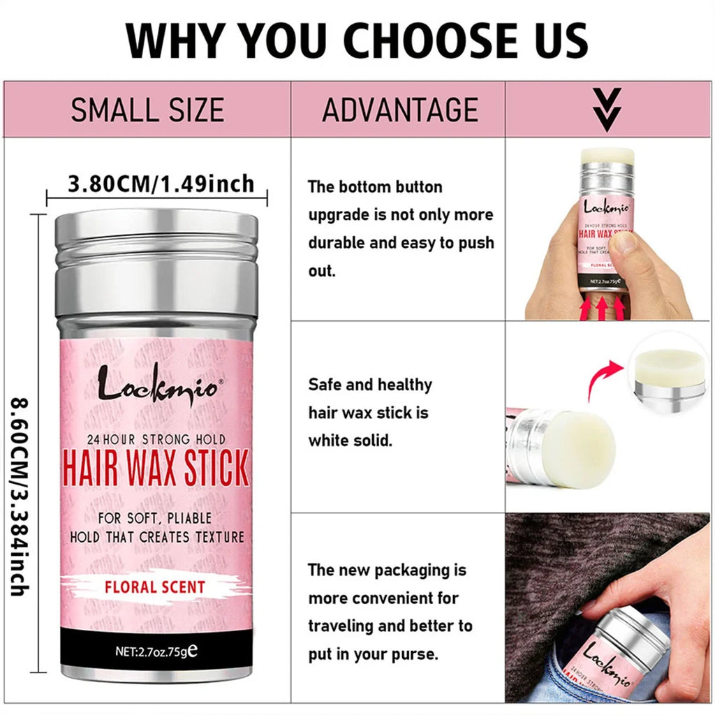 Professional Styling Wax for Women Anti-frizz Pomade Smoothing Broken Back Hair Mud Messy Hairs Control Wax Rod for Natural Wigs