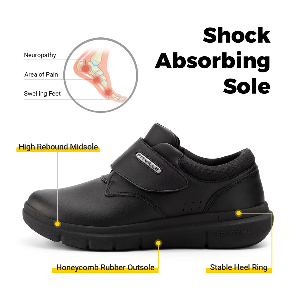 FitVille Men's Wide Diabetic Leather Shoes – Slip-On Orthopedic Footwear for Swollen Feet, Neuropathy & Foot Pain Relief
