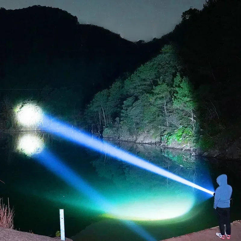 High Power White Laser Flashlight – Rechargeable Zoomable Waterproof Tactical Lantern