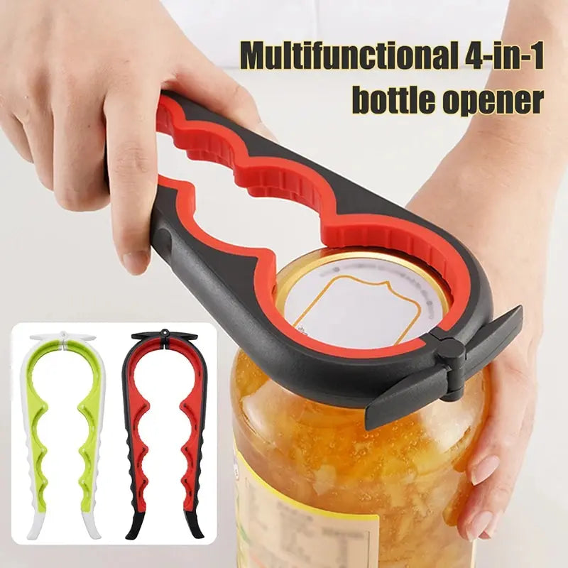 4-in-1 Multifunctional Can & Bottle Opener – Anti-Slip Ergonomic Cap Twister, PP+TPR, Black & Green