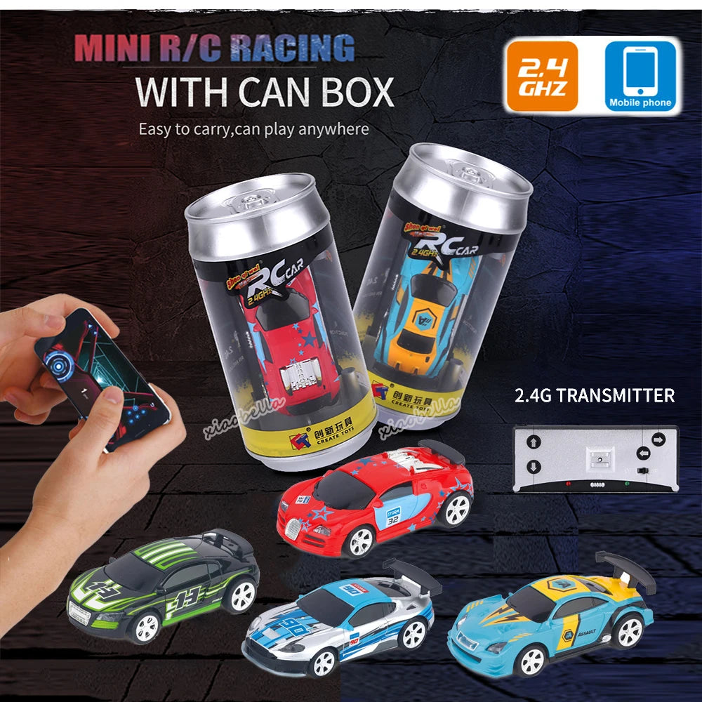 1:58 Scale Mini RC Car – Bluetooth Drift Buggy in Collectible PVC Can Pack