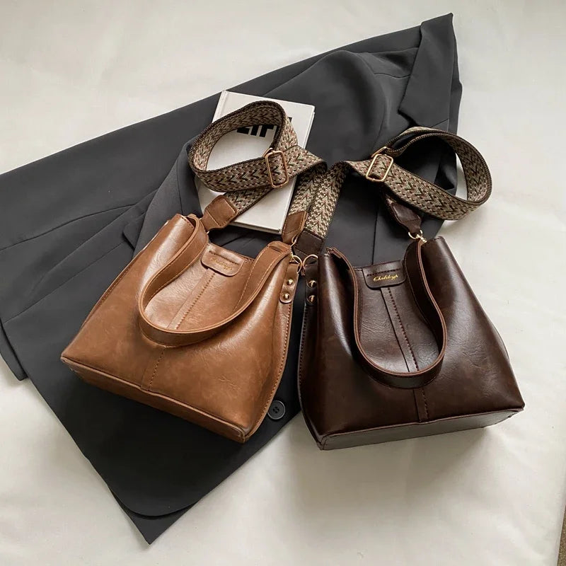 Vintage TPU Bucket Crossbody Bag – Designer Shoulder Handbag for Women
