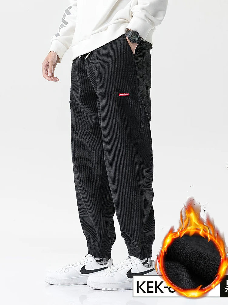Men's Corduroy Jogger Pants — Baggy Fleece Harem Sweatpants for Autumn & Winter