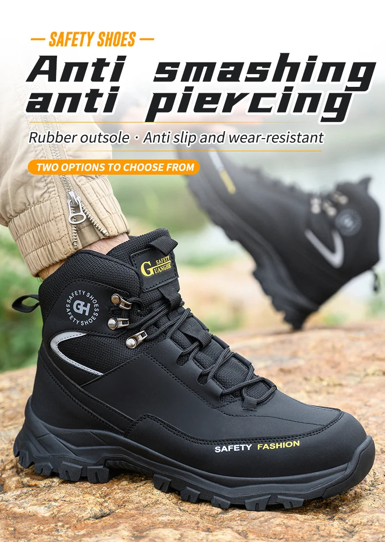 Men's Button-Closure Synthetic Work Shoes