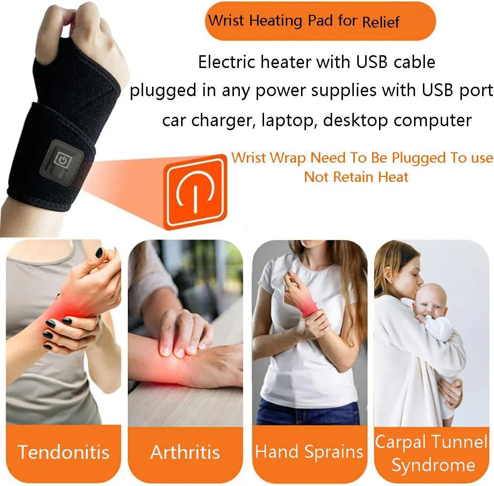 Electric Heating Wrist Protector – USB Heated Hand Massager & Support WristBand for Pain Relief