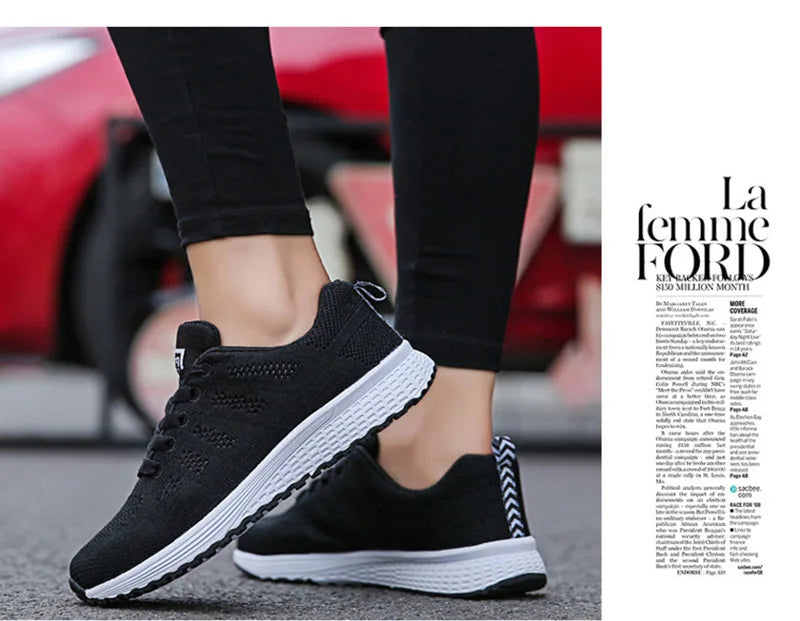 Women’s Casual Mesh Flat Sneakers — Breathable Lightweight Walking Shoes