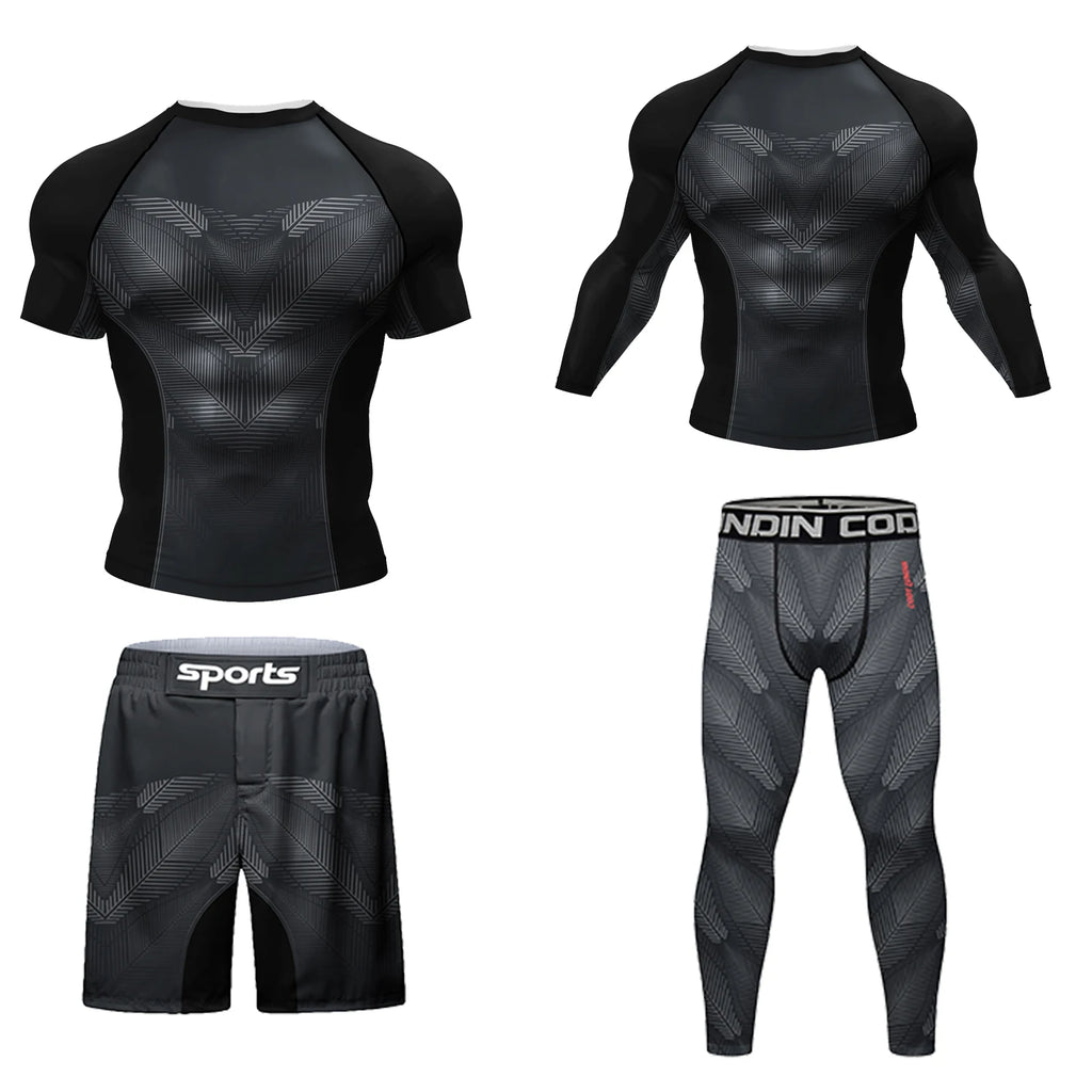 MMA BJJ Rash Guard 3D Print Compression T-Shirt & Pants – Durable Boxing Jogging Tracksuit