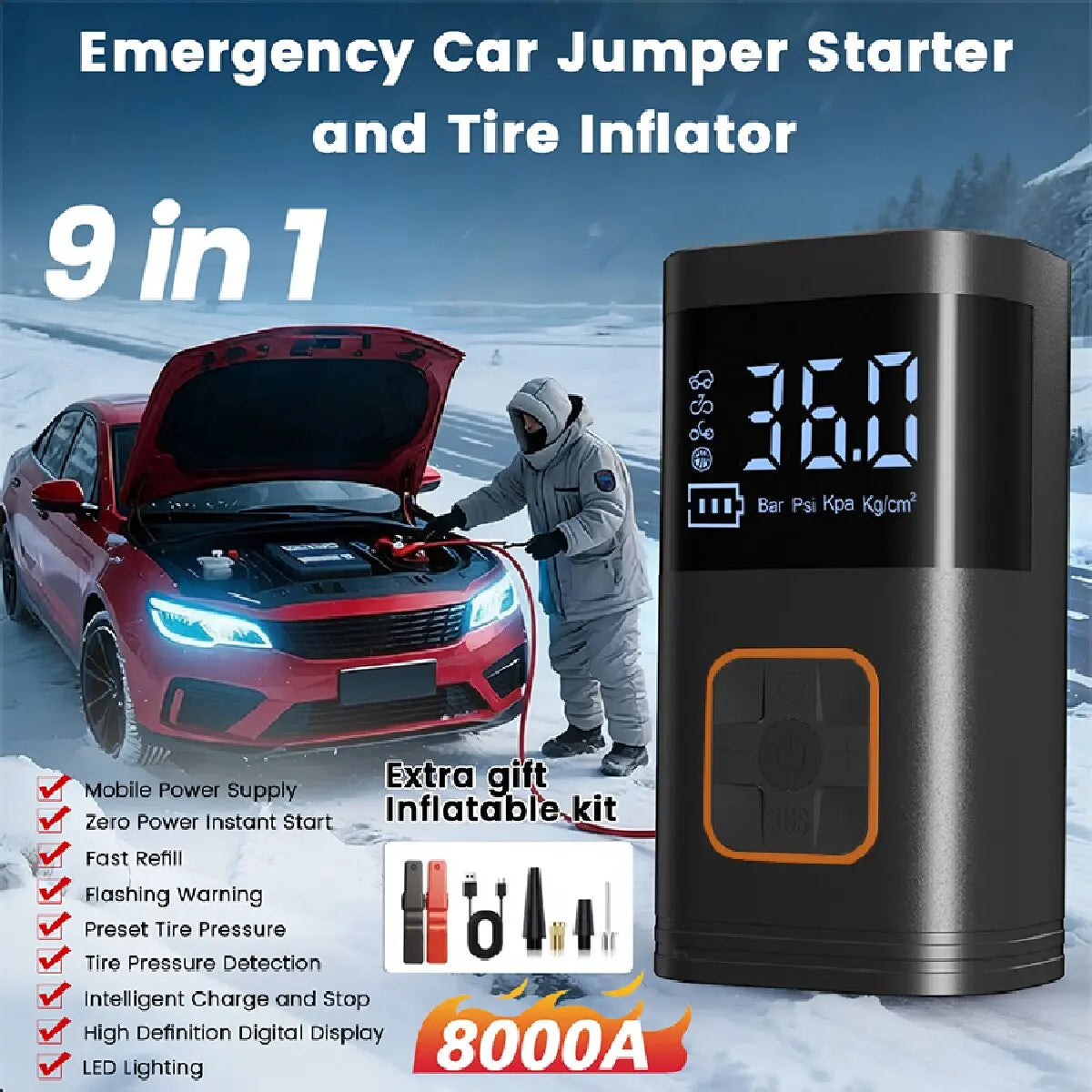 Rechargeable Tire Inflator with Digital Gauge, 150 PSI