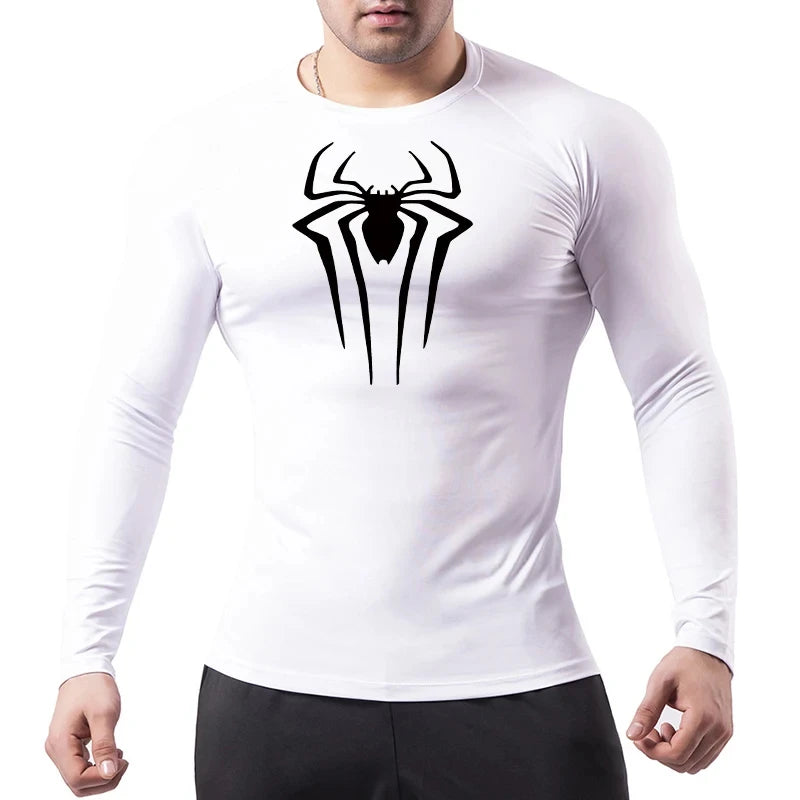 Men's Spider Print Compression Long Sleeve Shirt — Graphic Performance Base Layer
